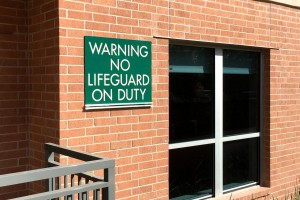 One Lakes Edge Upscale Residential Apartments Warning No Lifeguard on Duty Sign