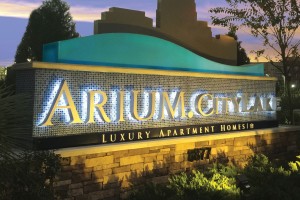Arium CityLake Luxury Apartment Homes LED Illuminated Monument with Tiles Night