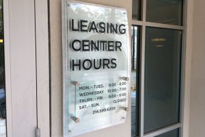 Echo Leasing Center Hours Brushed Alum Backer with Clear Acrylic and Stand-Offs