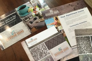 Crenshaw Grand Apartments Design Print Studio Collateral in Rustic Chic - Flyer, Thank You Card and Postcard