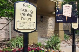 Folio Apartments Office Hours with Stand-Offs on Post