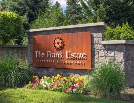 The Frank Estate Apartment & Townhomes Corten Steel Monument with Raised Aluminum Icon