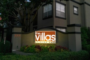 The Villas Aluminum Cabinet Monument with Address Number Night