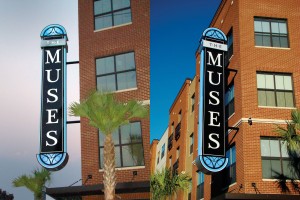 The Muses Apartments LED Illuminated Blade Sign