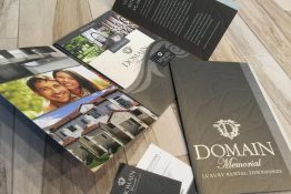 Domain Memorial Luxury Rental Townhomes - Elegant Pocket Folder Brochure Design with Floor Plan Inserts and Business Card