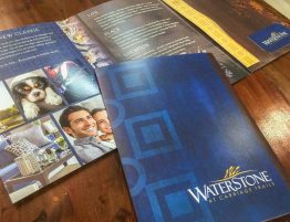 WaterStone at Carriage Trails Apartments - Brochure with Pocket Folder for Floor Plan Inserts and Business Card Slit