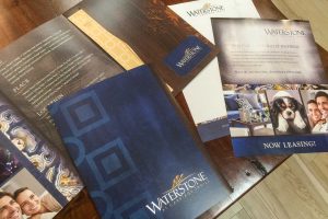 WaterStone at Carriage Trails Apartments - Pocket Folder Brochure, Letterhead, Business Card and Flyer