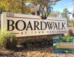 Boardwalk at Town Center Apartments - Contemporary LED Edge-Lit Letters Monument onto Existing Masonry Base