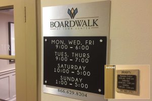 Boardwalk at Town Center Apartments - Office Hours Sign with Changeable Hours Plaque