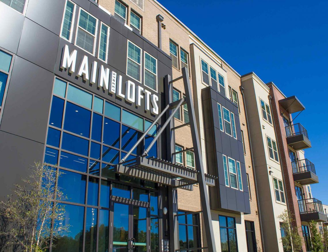 Main Street Lofts Industrial Design with Channel Set Letters Above Leasing Office