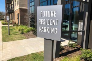 Main Street Lofts Tactile Letters on Clear Frosted Acrylic Future Resident Parking