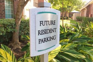 The Grand on Memorial Apartments Avonite Backer and Brushed Aluminum Face for Future Resident Parking